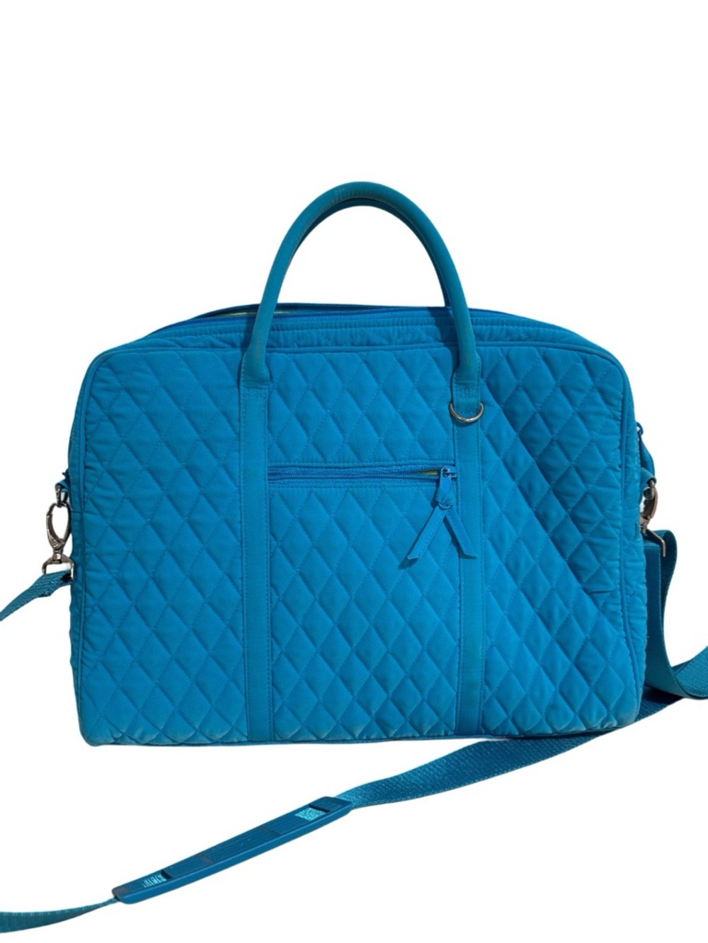 Vera Bradley Large Laptop Bag Microfiber Quilted Blue Travel Tote Aqua Turquoise - Picture 4 of 15